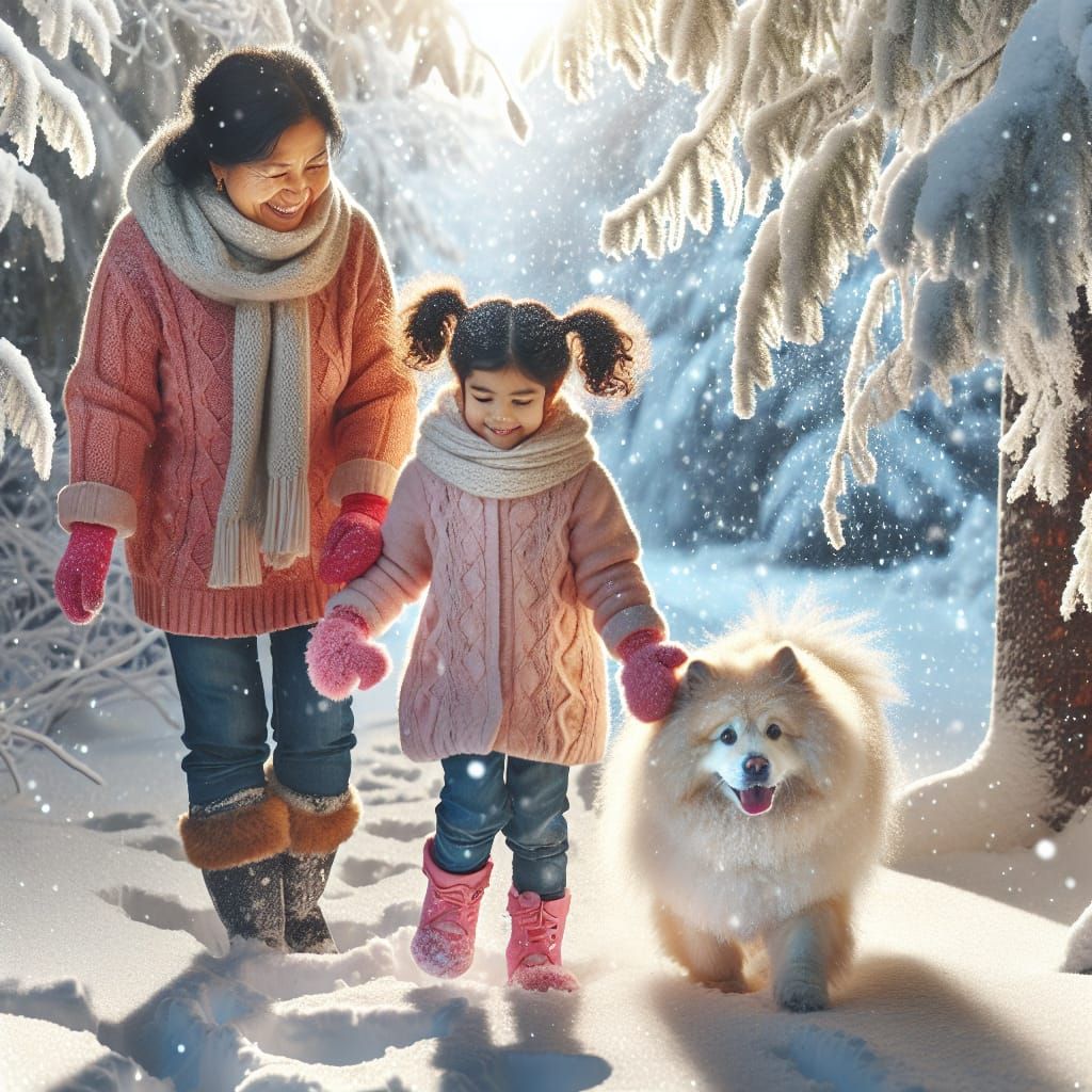 South Asian Grandmother and Granddaughter Enjoy Winter Wonde...