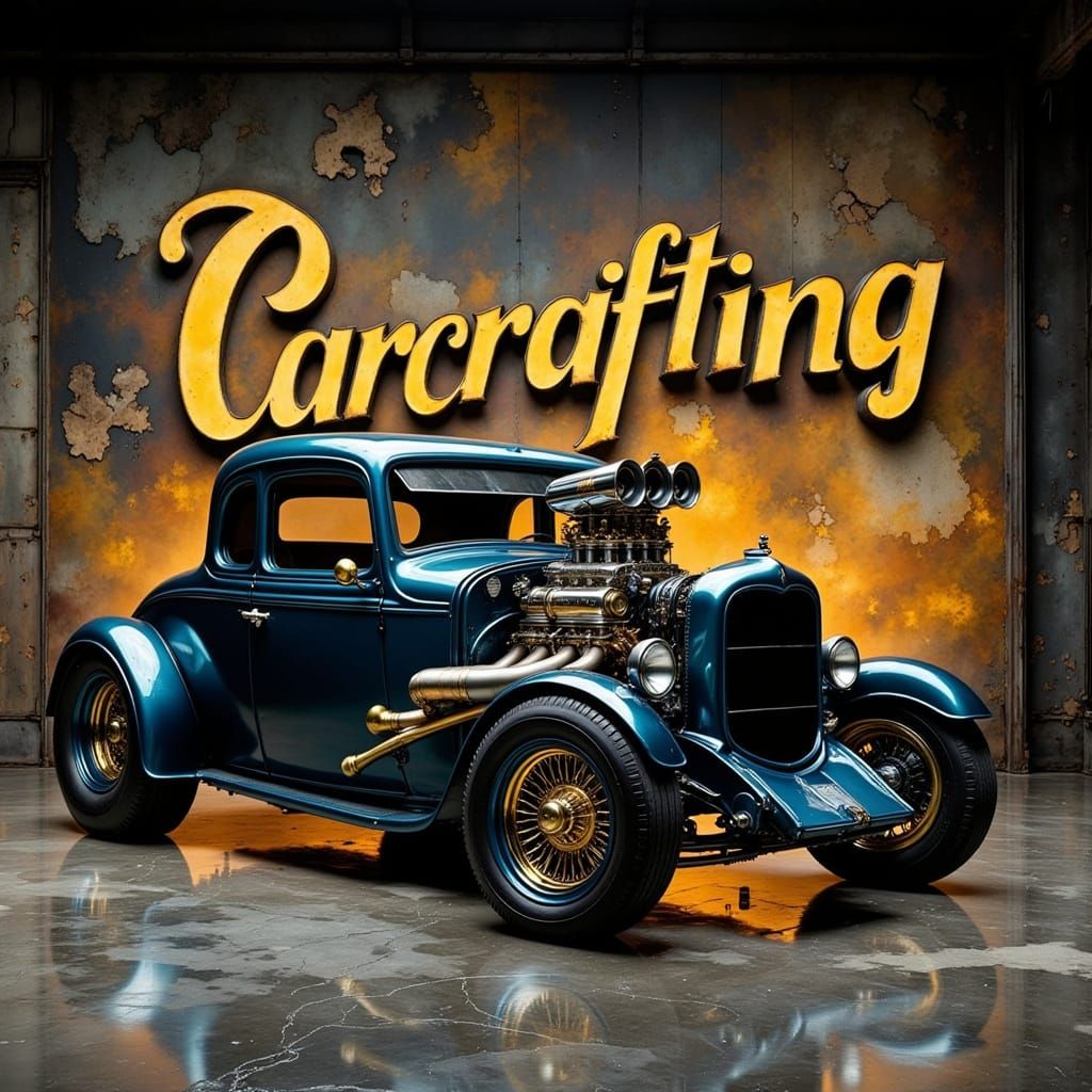 Glossy, Exaggerated Chopped & Slammed Car in a Dark Goo Aest...