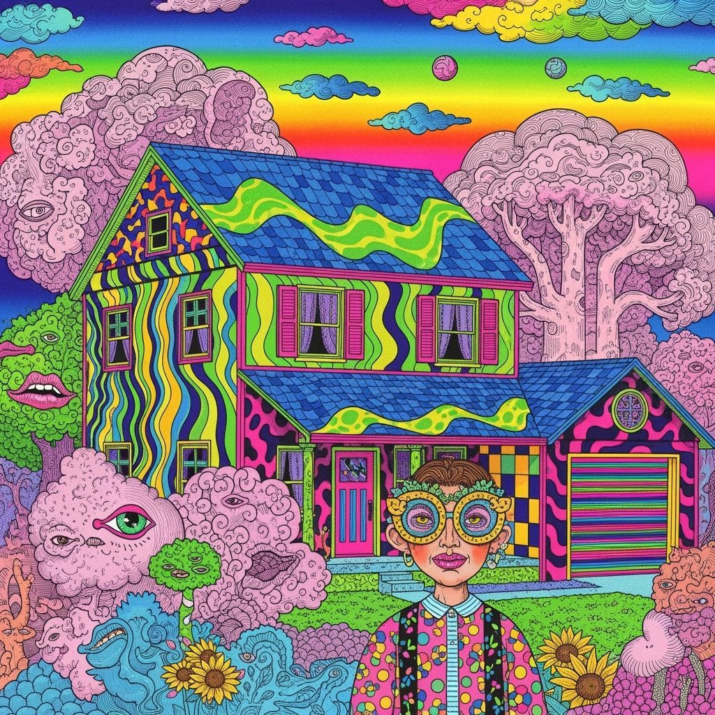 Whimsical House Portrait with Oversized Glasses