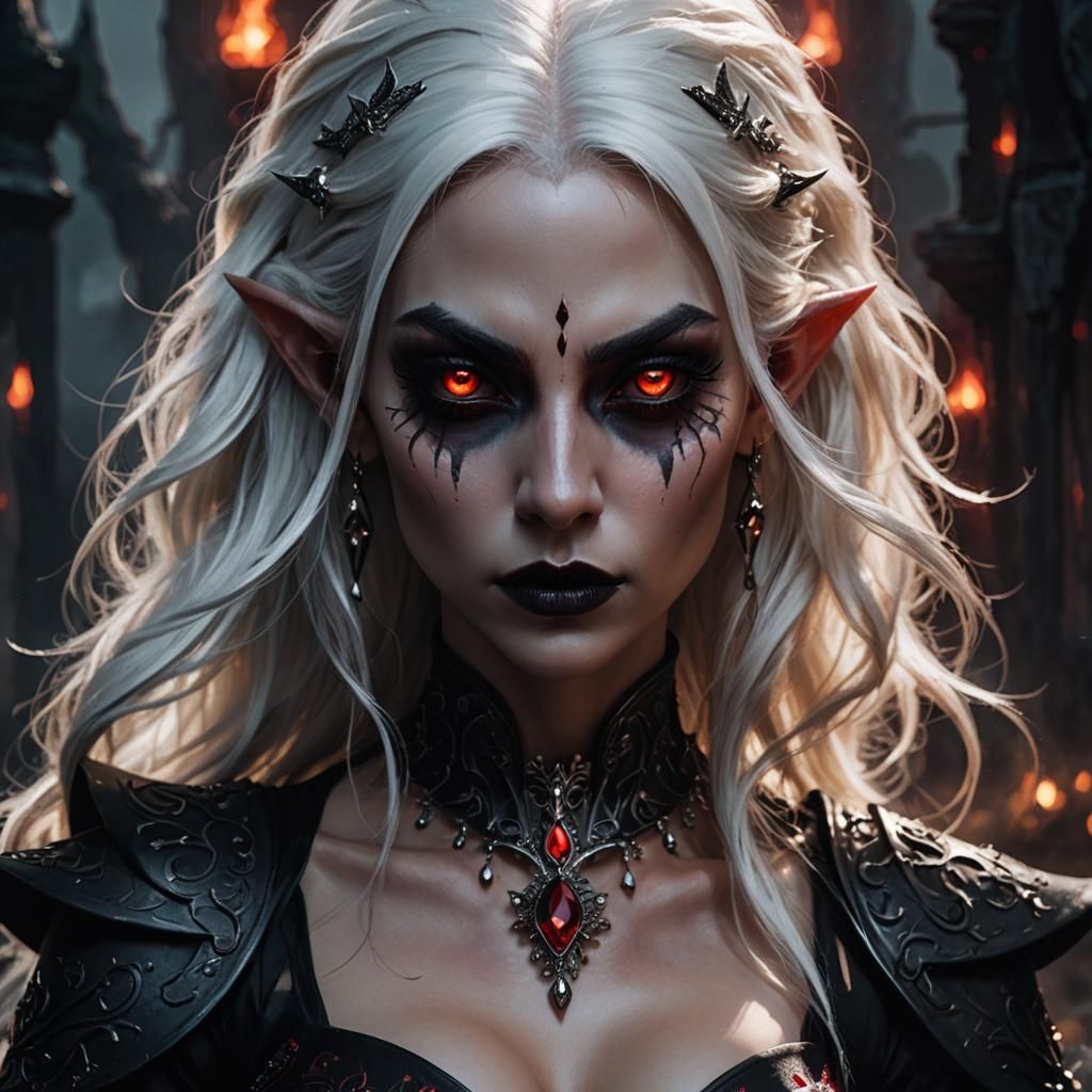 Dark Elf Woman in Jeweled Dress