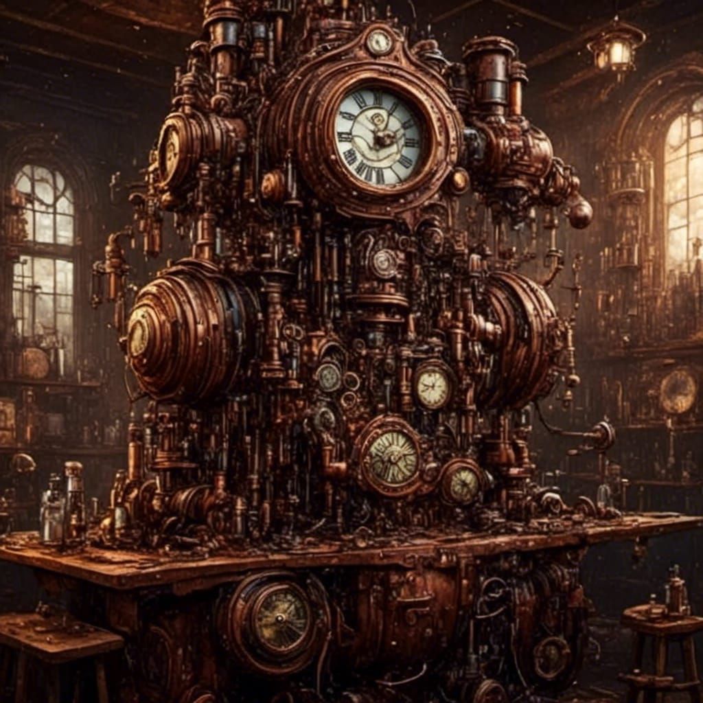 Steampunk Clockwork Man with Grandfather Clock Face