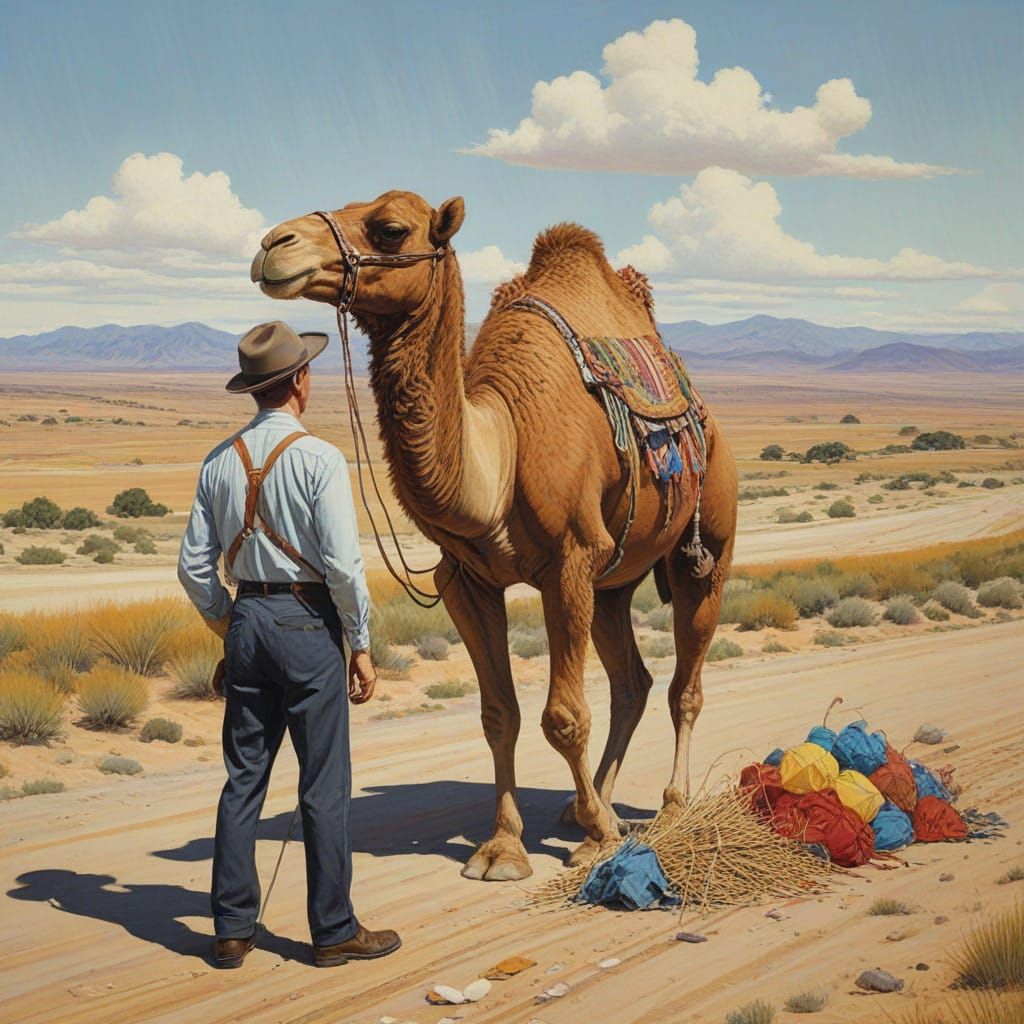The Weary Camel's Breaking Point in Whimsical Illustration