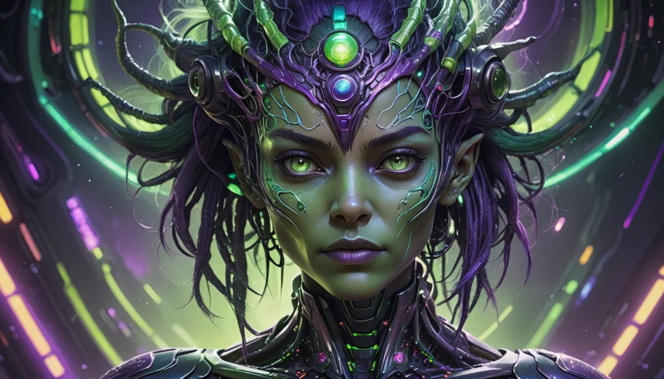 Futuristic Alien Woman Portrait in Digital Illustration Styl...