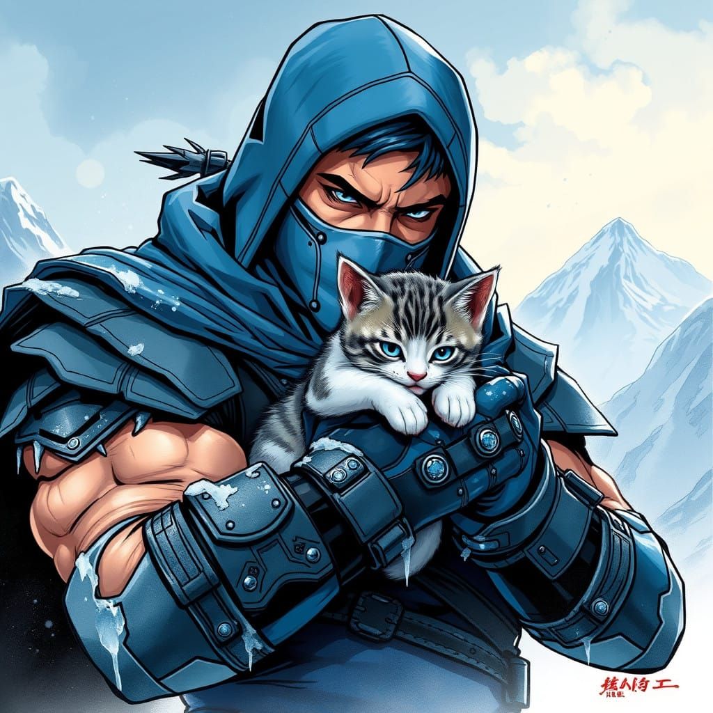 Mortal Kombat Sub-Zero Tenderly Holds Adorable Feline Compan...