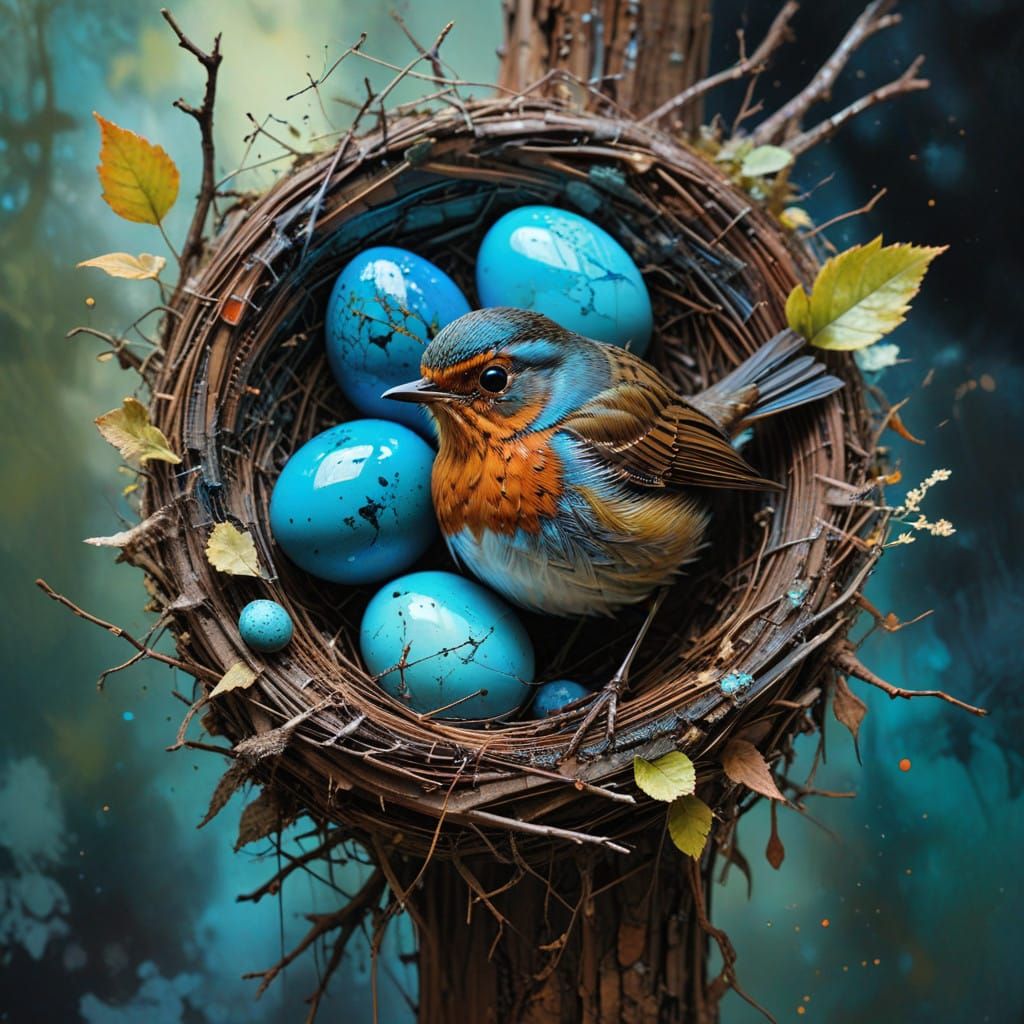 Vibrant Robin's Nest in Summer Splendor