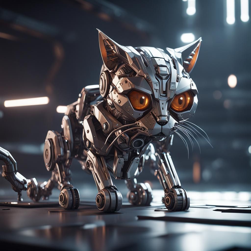 Sad Cat with Intricate Mech Details