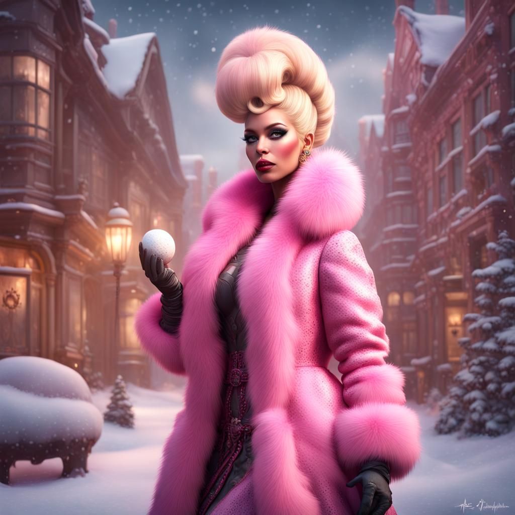 Campy Drag Queen Builds Snowman: Detailed Digital Art