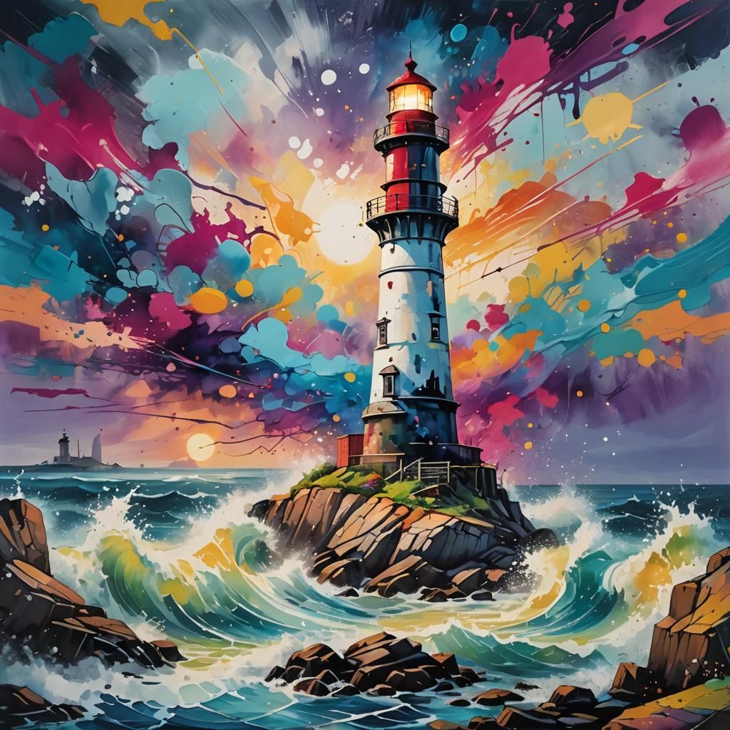 Graffiti Lighthouse on Rocky Coastline
