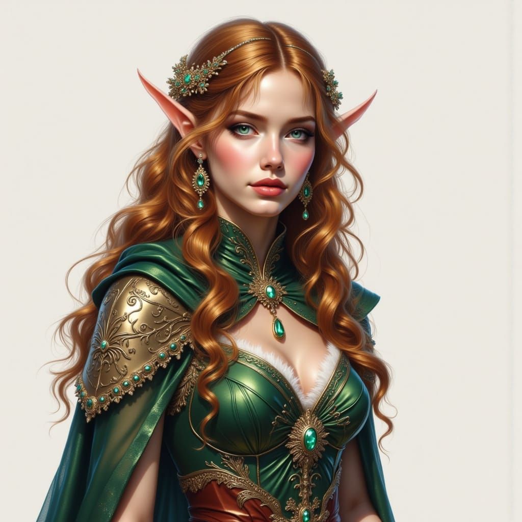 Enchanted Elven Sorceress in Emerald Robes