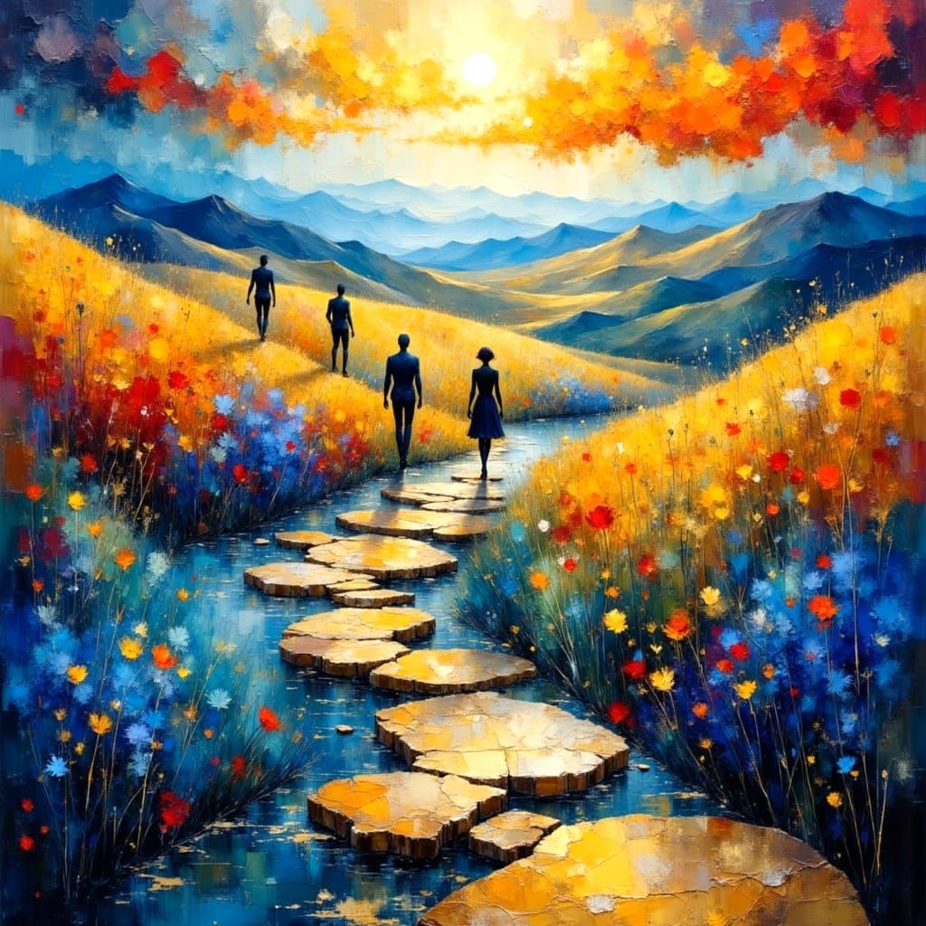 Vibrant Lakeside Landscape in Impasto Oil Painting Style