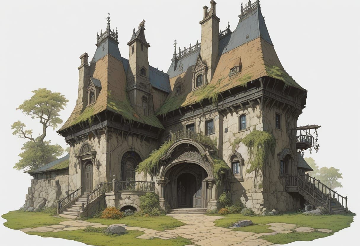 Heroic Fantasy Mansion Illustration with Vivid Colors