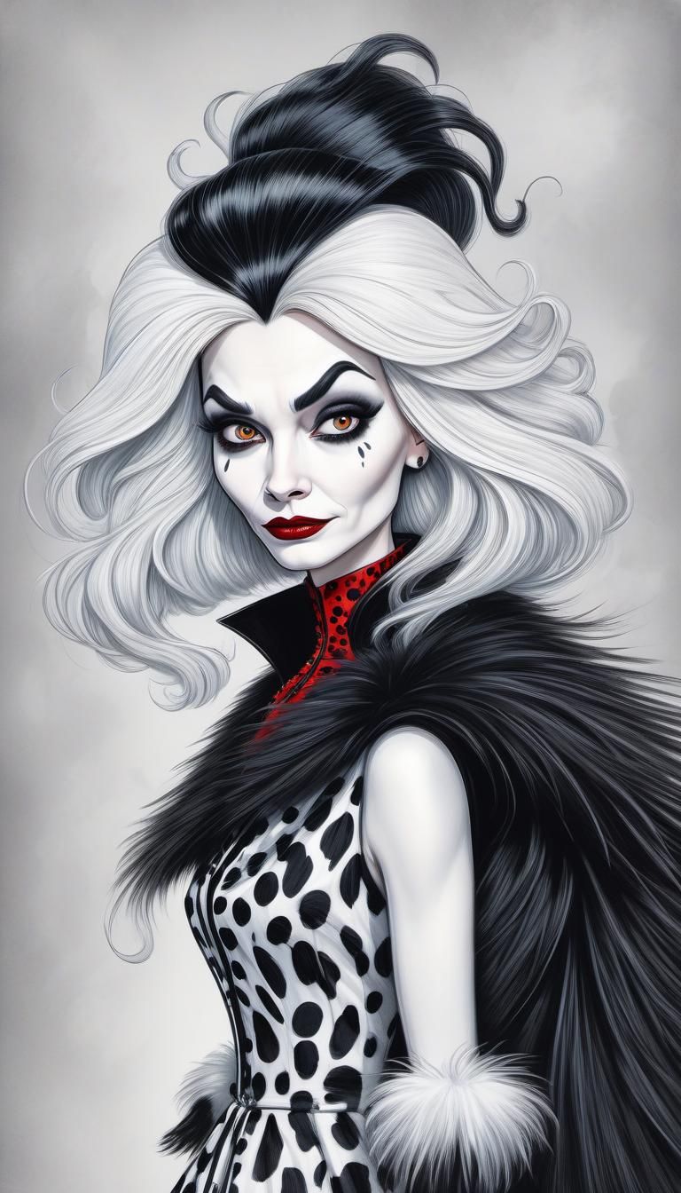 Cruella De Vil: A Sinister Charcoal Portrait