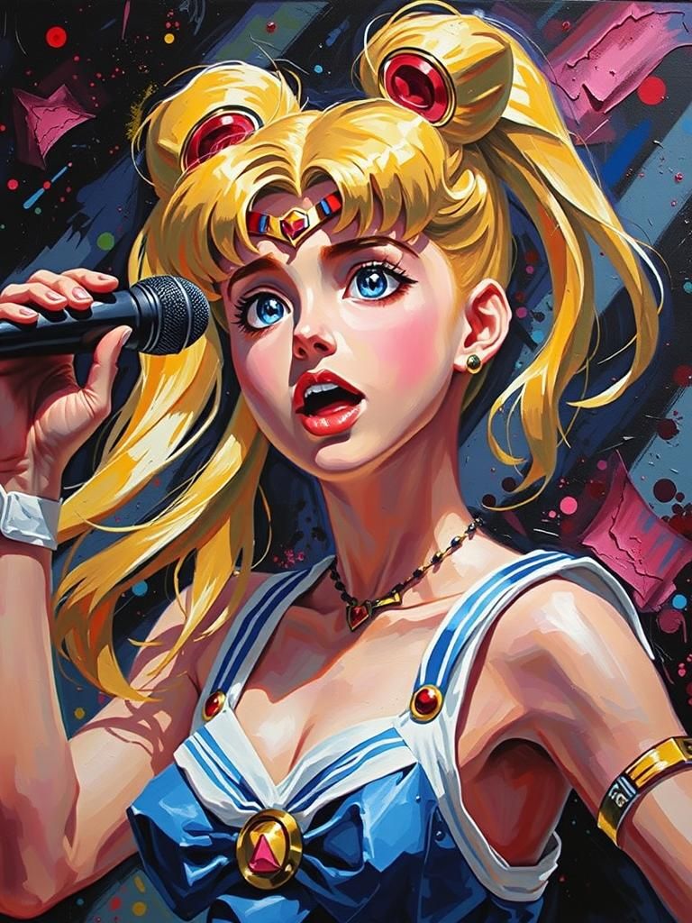 Sailor Moon as Rock Star in Impasto Painting