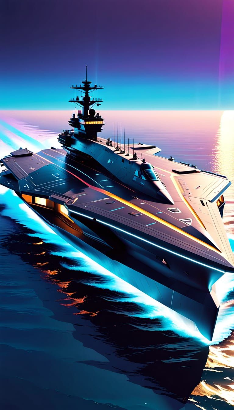 Futuristic US Aircraft Carrier in Sci-Fi Digital Painting