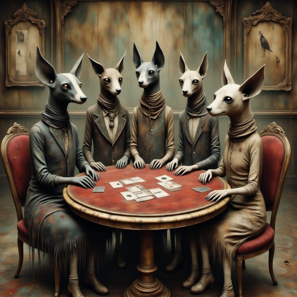 Dogs Gather Around a Poker Table in a Vintage Gentlemen's Cl...