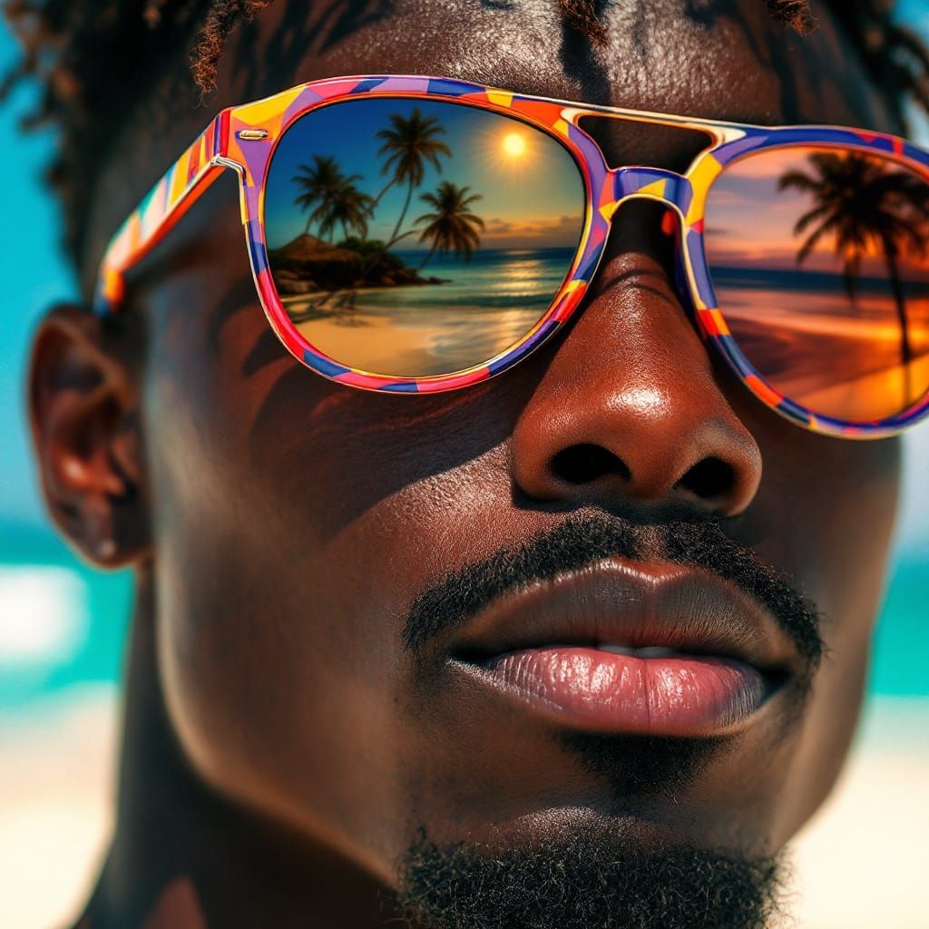 Sunglasses Portrait with Beach Scene