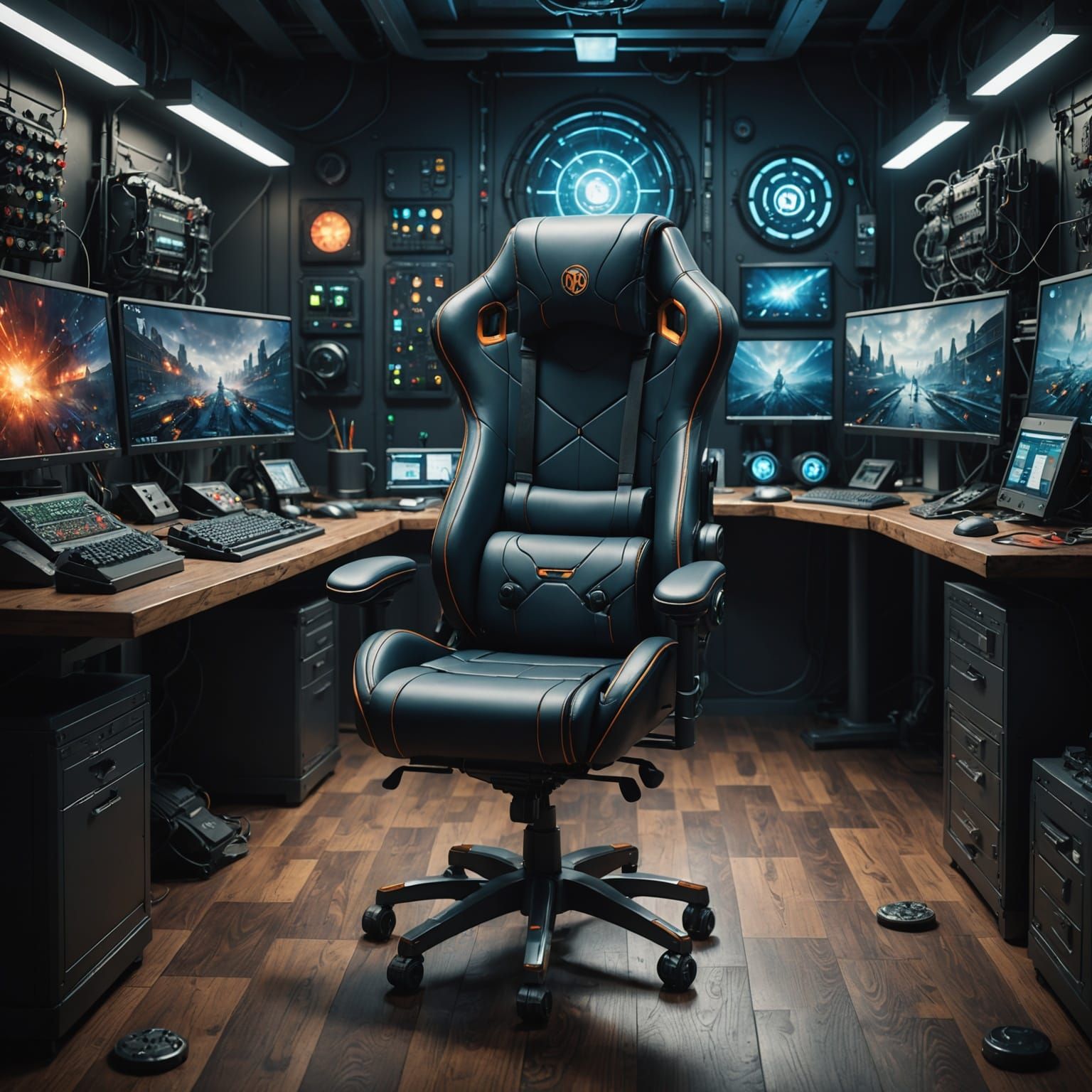Gamer's Throne in a Cyberpunk Gaming Lair