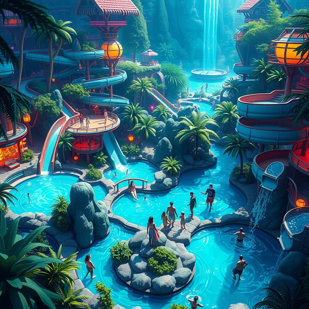 Utopian Aqua Park in Futuristic Paradise