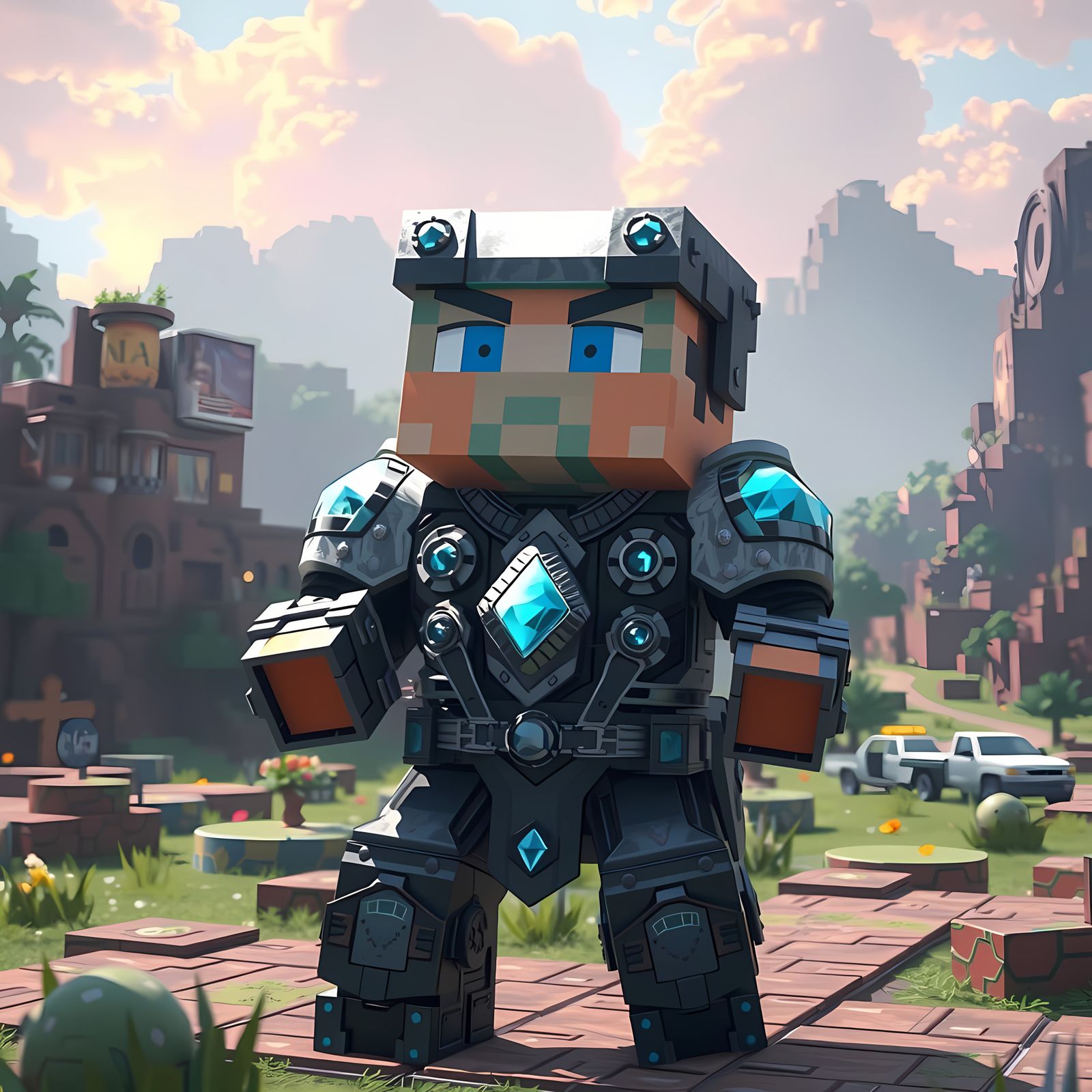 Minecraft Steve in Psychedelic Diamond Armor Anime Poster