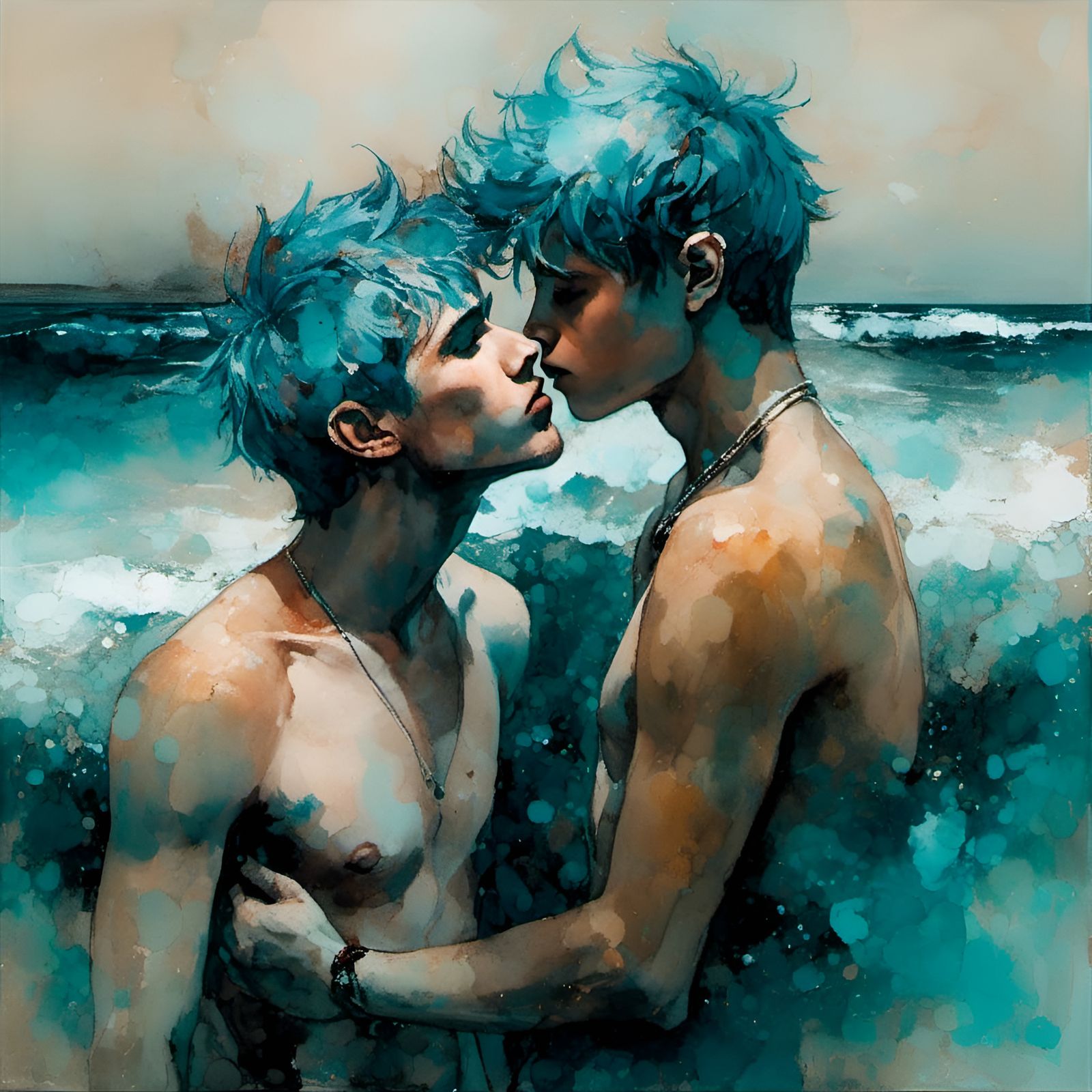 🏳️‍🌈 Gay lovers in the ocean surf