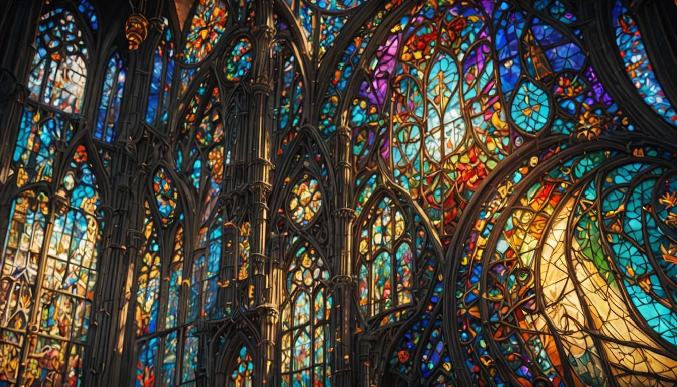 Fantastical Stained Glass Art in Detailed Matte Painting