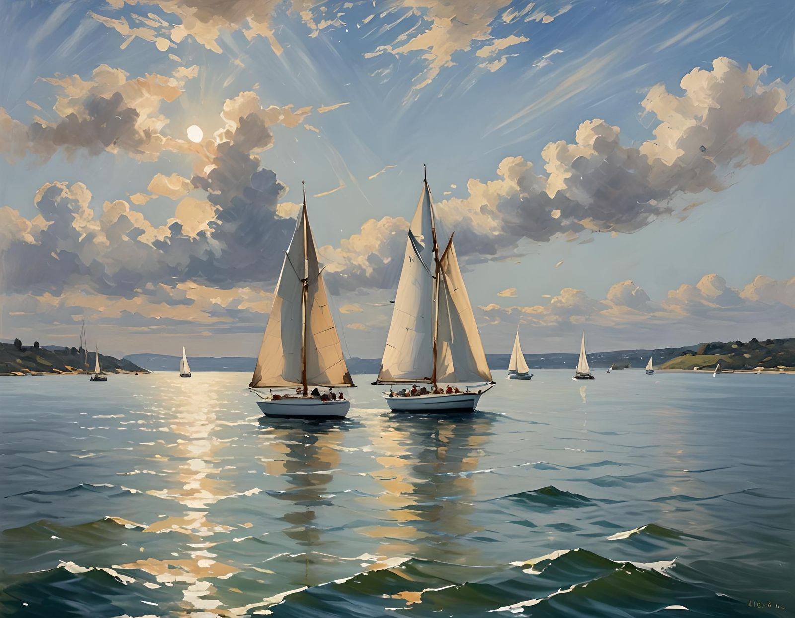 Sailboat on the Bay in Brisk Breeze