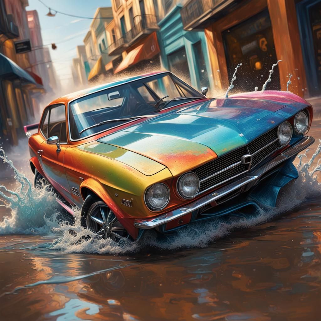 Hyperrealistic Cars in Splash Art Style