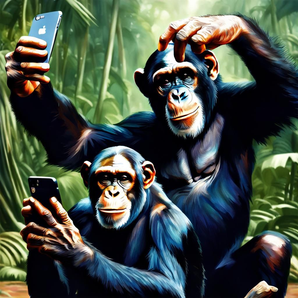 Chimpanzee Steals Hat in Photorealistic Selfie