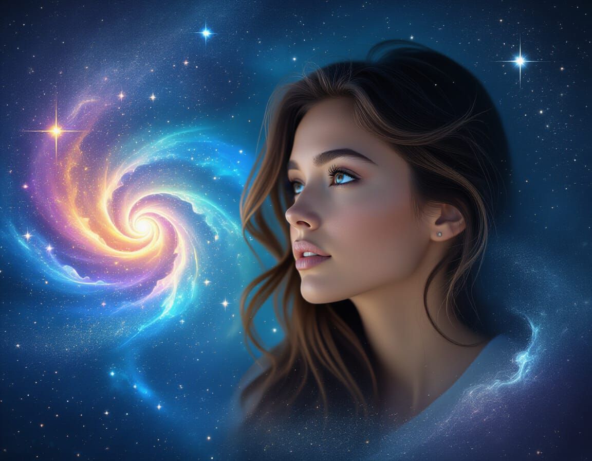 Cosmic Dreamscape: Woman in Astral Art Style