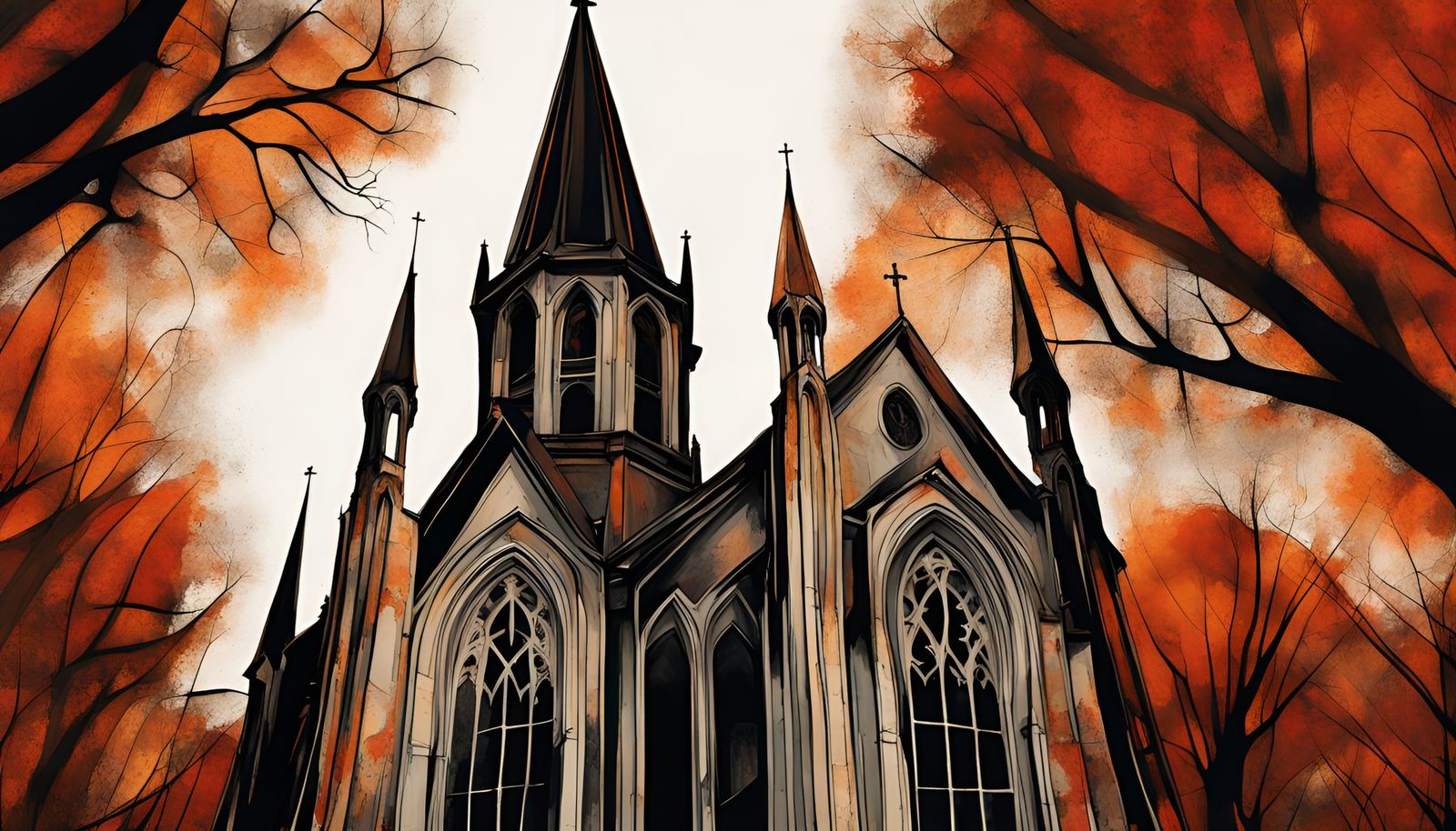 Creepy Gothic Church in Autumn Abstract Art