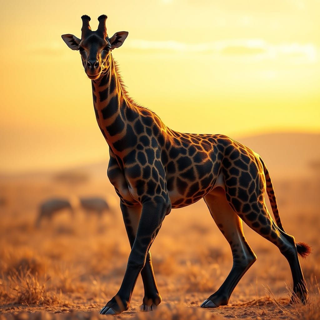 Hyperrealistic Hybrid Creature - Giraffe-Black Panther Fusio...