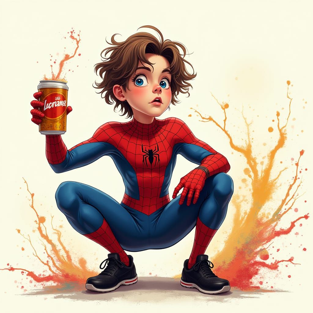 Whimsical Futuristic Figure Enjoying Guarana Soda in Spider-...