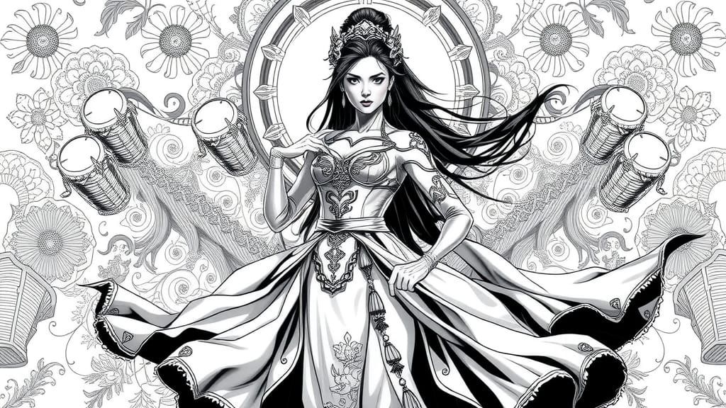 Vietnamese Superheroine in Modern Ao Dai: Ink Drawing