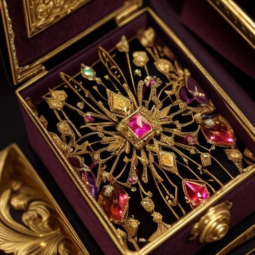 Red Diamond Gemstone in Ornate Jewelry Box
