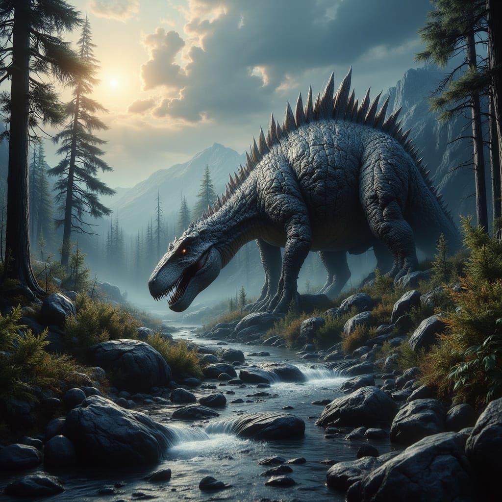 Giganotosaurus in Prehistoric Cretaceous Landscape