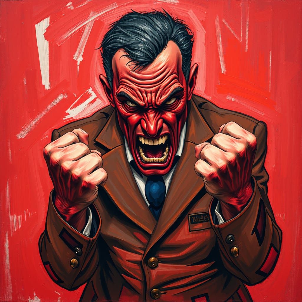 Furious Male Figure in Crimson Suit