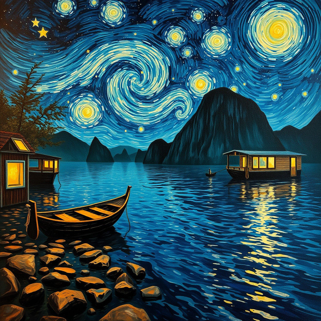 Ha Long Bay in Starry Night Impressionism