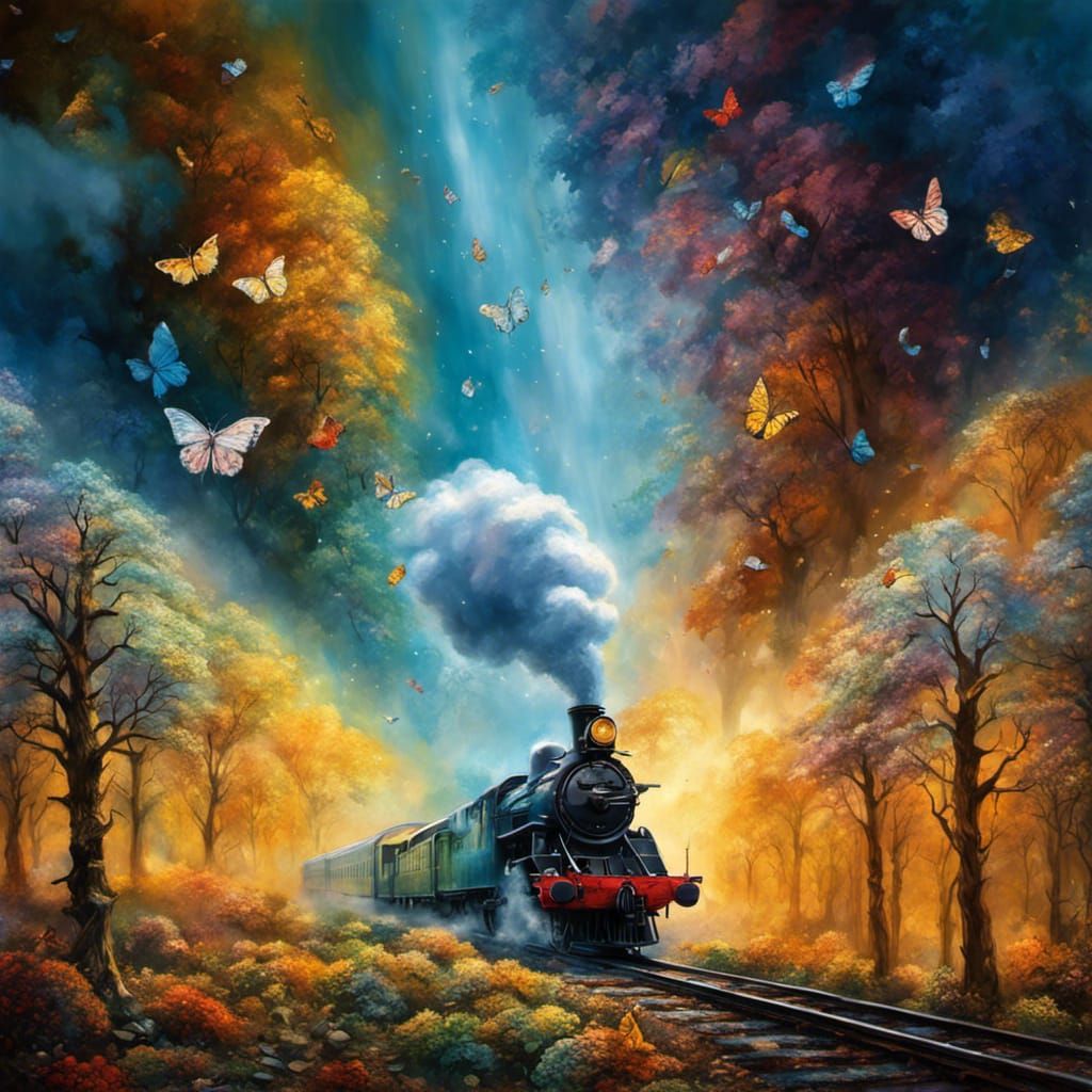 Enchanted Snowy Landscape with Steam Train