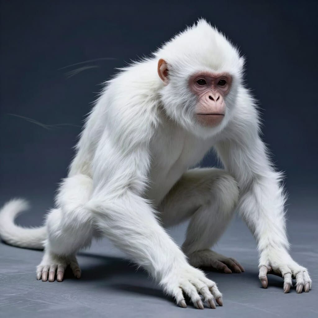 White Fur Monkey King Creature in Dark Void