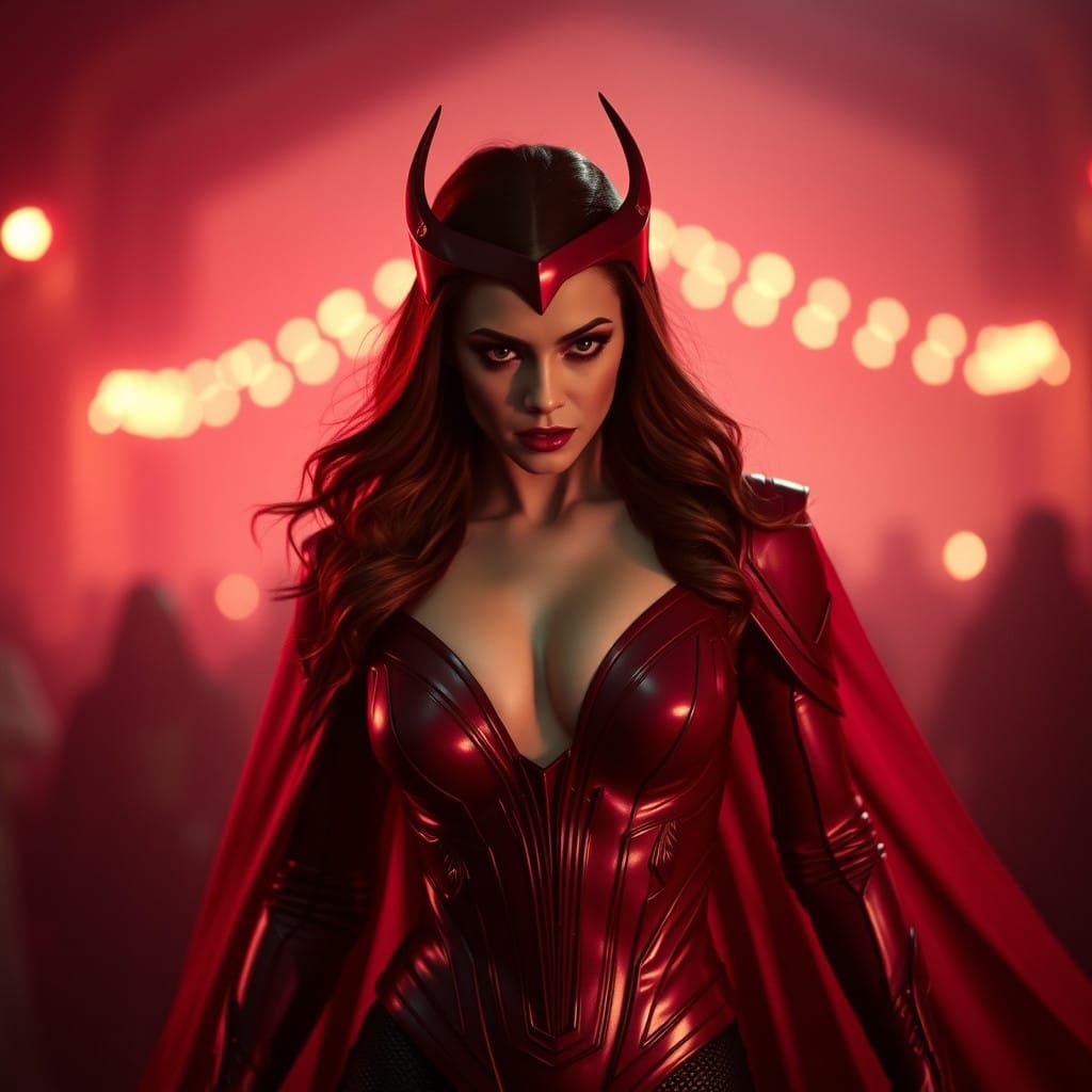Elegant Scarlet Witch in Cinematic Film Still