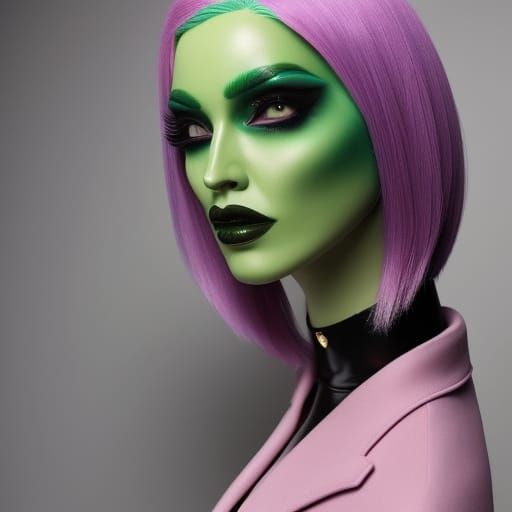 Green Emo Alien in Haute Couture Style