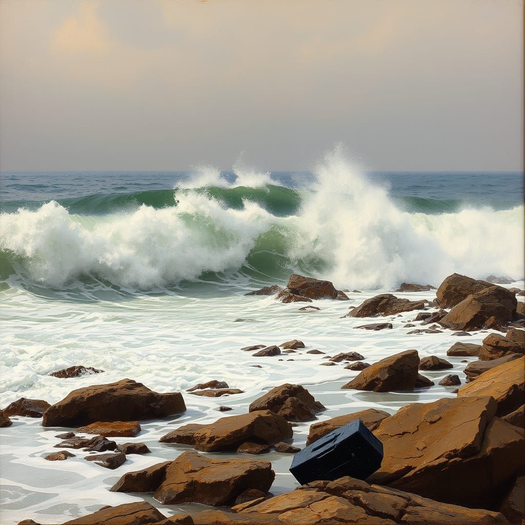 Surreal Landscape with Waves and Salt Spray in Earthy Tones