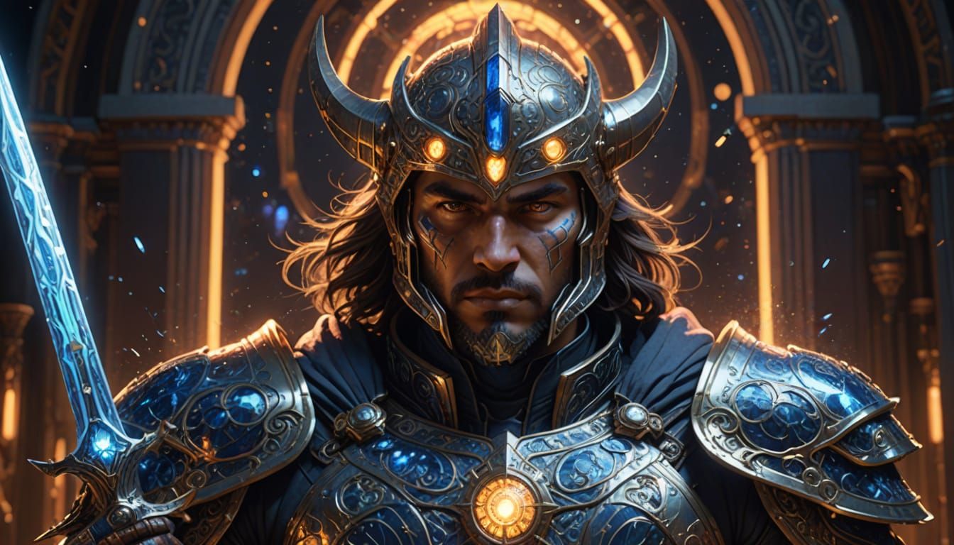 Celestial Warrior in Stardust Armor: Fantasy Portrait