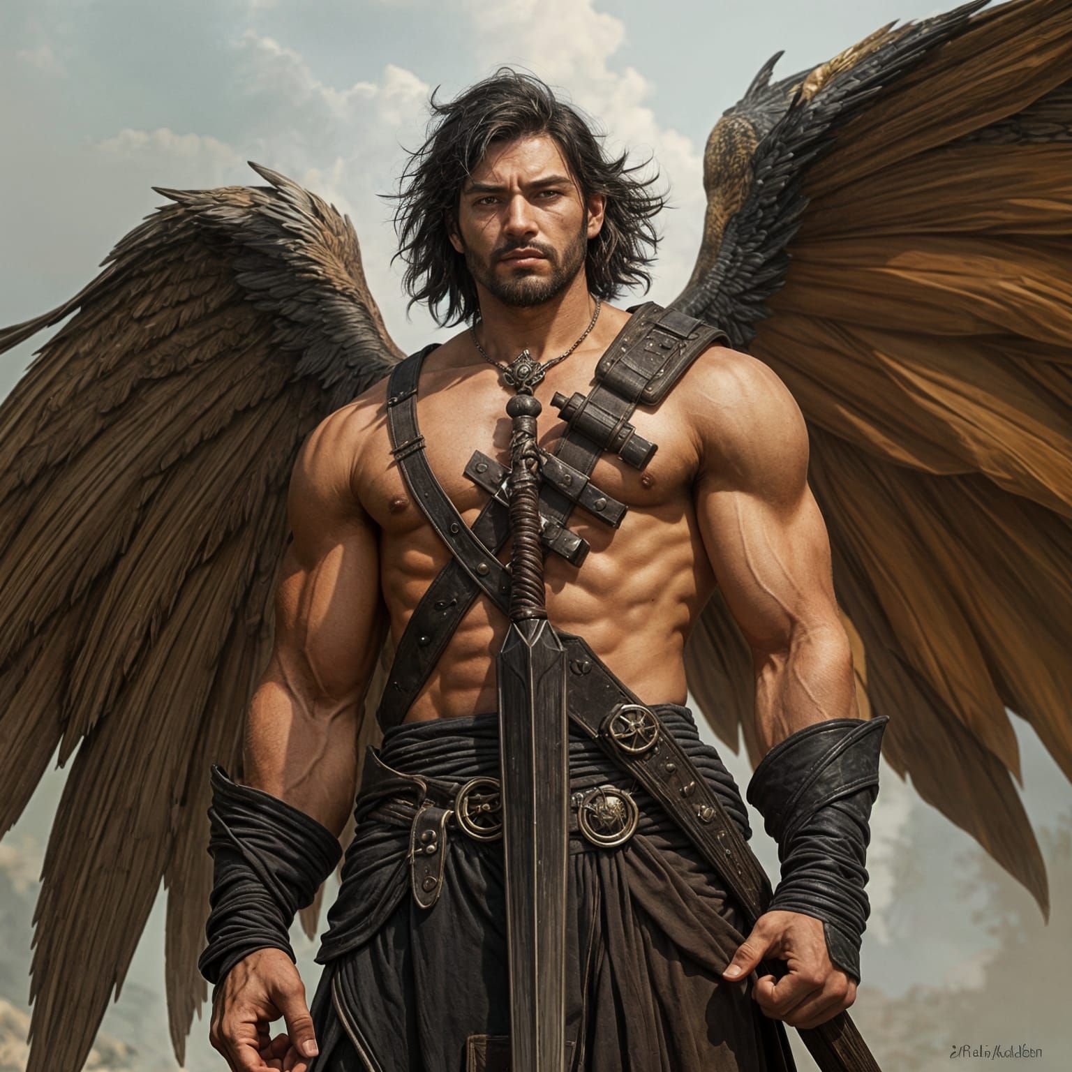 Rugged Illyrian Warrior with Membranous Wings and Scars