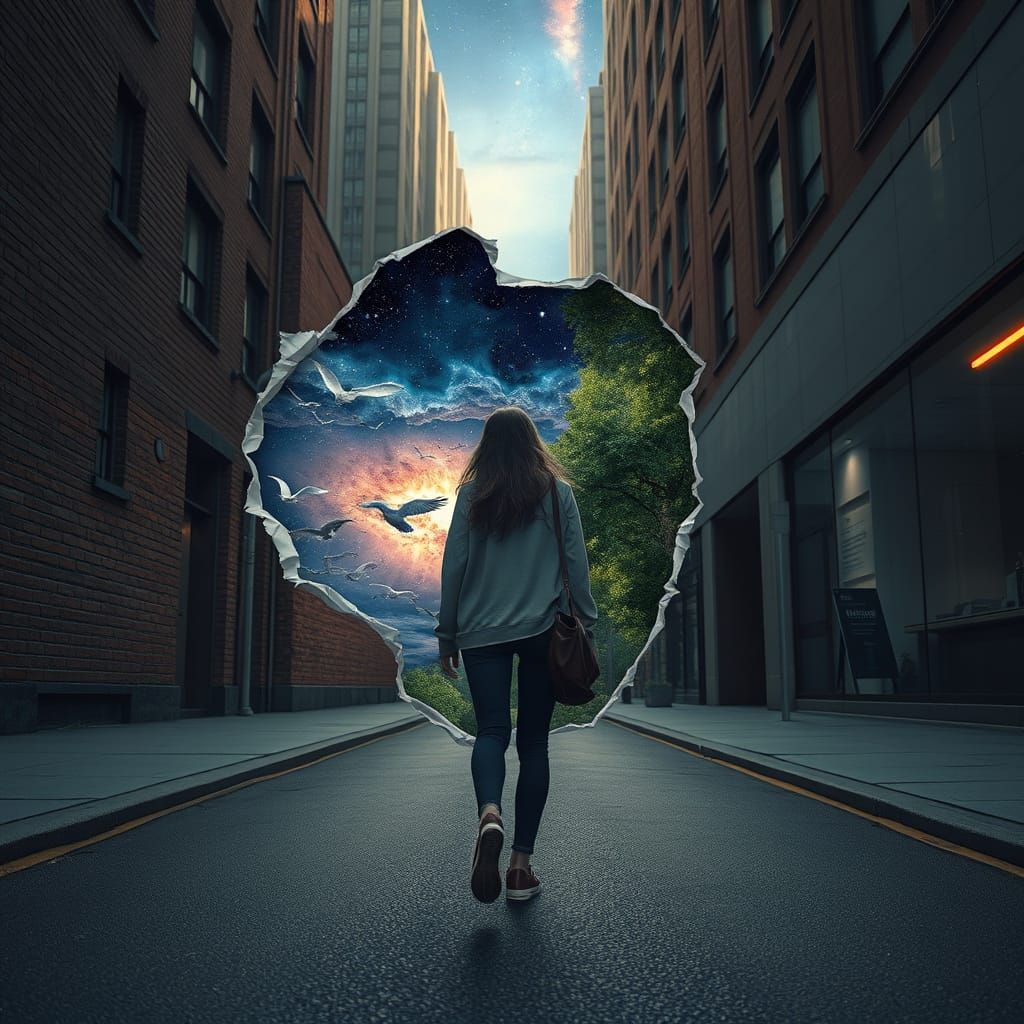 Surreal Urban Street Scene with Hidden Realities