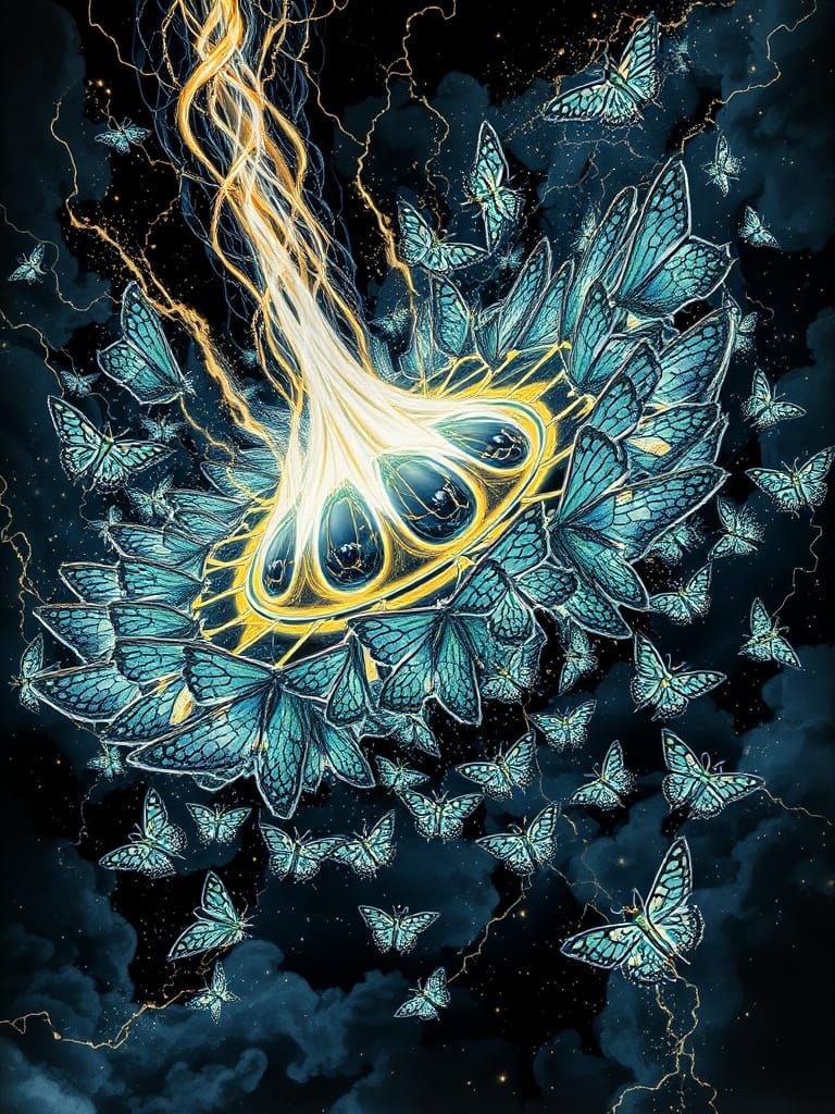 Godly Vortex of Bioluminescent Moths and Flames