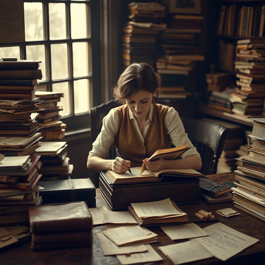 Vintage Bookkeeper in Sepia Tone