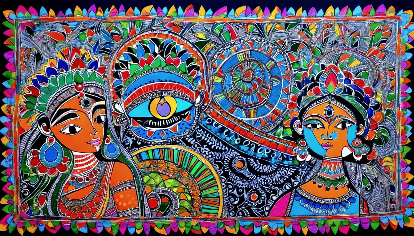 Madhubani Zentangle Art in Blacklight