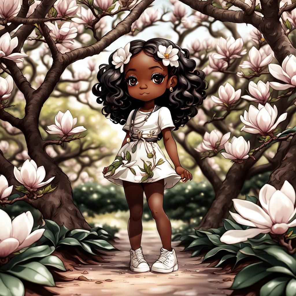 Chibi Girl in Magnolia Tree