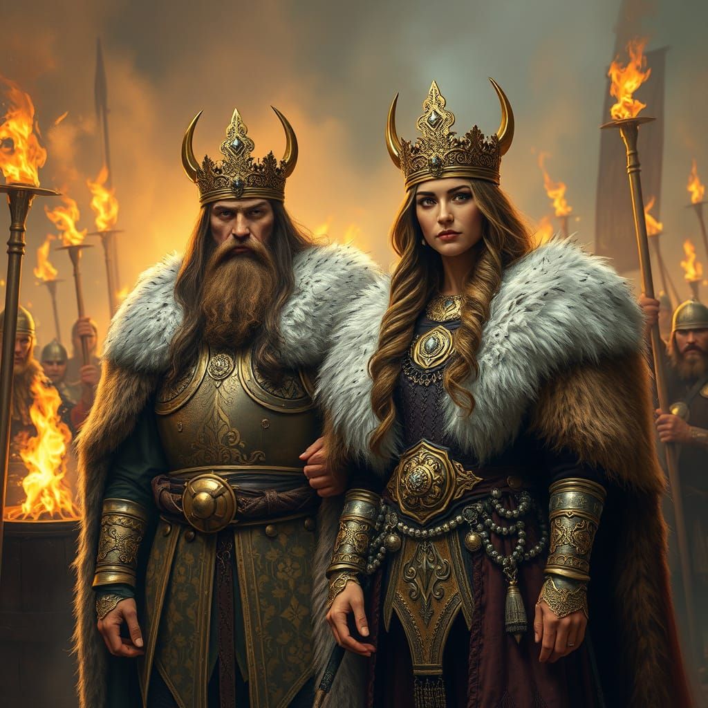 Viking King and Queen in a Golden Realist Masterpiece